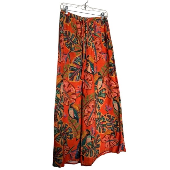 Farm Rio Birdie Orange Wide Leg Pants Size Small - Picture 2 of 9